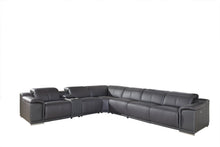 Load image into Gallery viewer, Italian Leather Power Reclining Seven Piece Corner Sectional With Console - Gray
