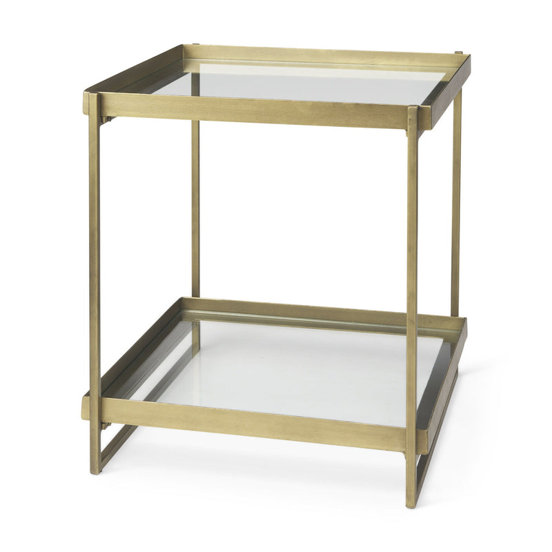 Tempered Square Frame End Table With Two Shelves - Clear