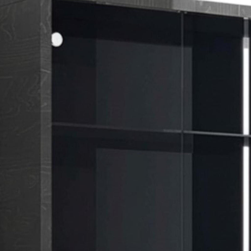 Wood Display Cabinet With LED With Two Doors One Drawer - Dark Gray