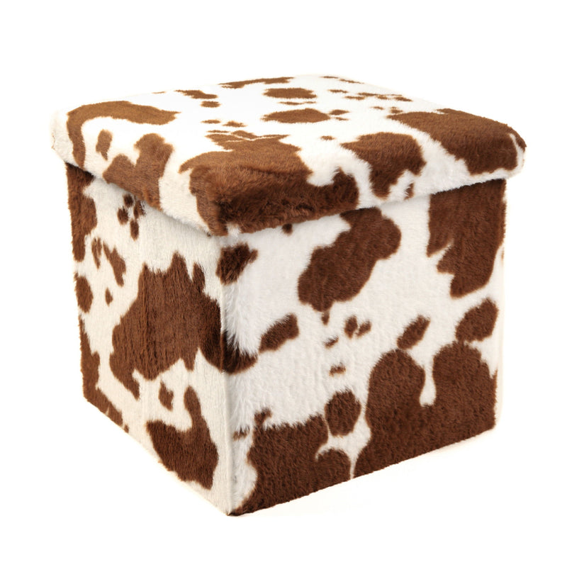Plastic Cow Print Storage Ottoman - White / Brown
