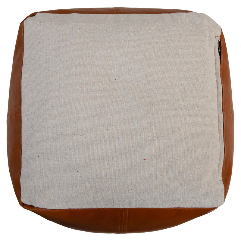 Faux Leather Cube Pouf Ottoman - Brown