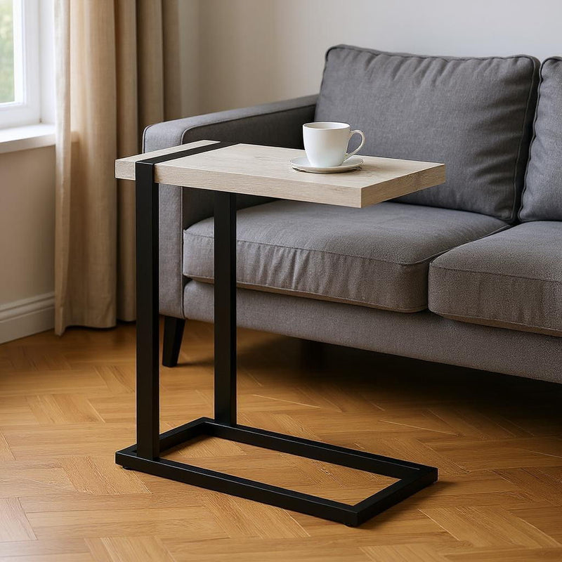 Distressed Wood And Metal End Table - Gray / Black