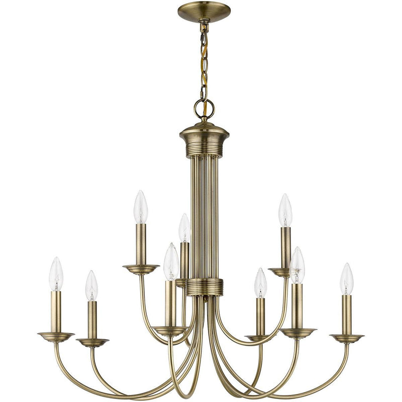 Nine Light Dimmable Chandelier With Shades - Antiqued Brass