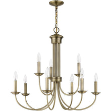 Load image into Gallery viewer, Nine Light Dimmable Chandelier With Shades - Antiqued Brass
