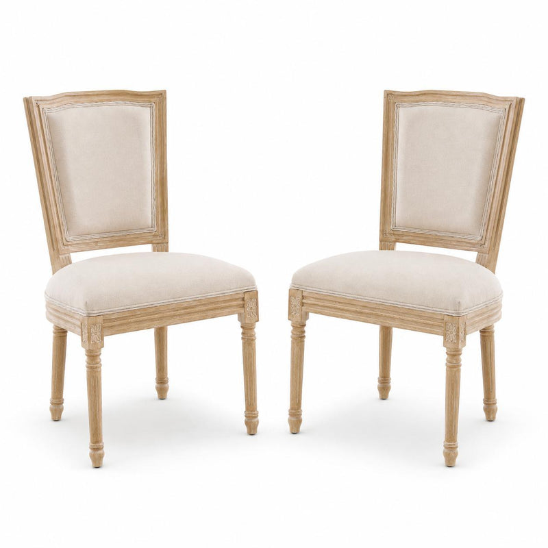 And Natural Linen And Solid Wood Dining Side Chairs (Set of 2) - Beige