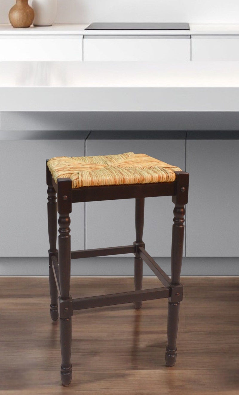 Solid Wood Backless Bar Height Bar Chair - Natural And Espresso