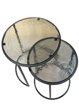 Load image into Gallery viewer, Clear And Gunmetal Glass And Iron Round Frame Nested Tables (Set of 2) - Nickel
