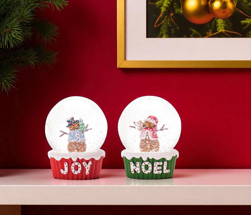 Resin Christmas Snowman Water Globe (Set of 2) - Green Red And White