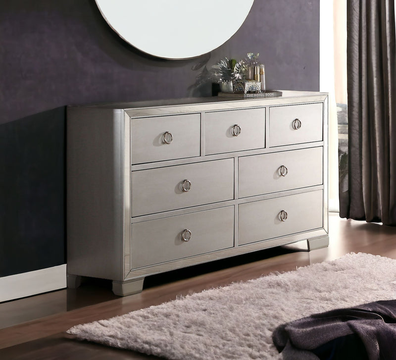 Solid Wood Seven Drawer Triple Dresser - Platinum