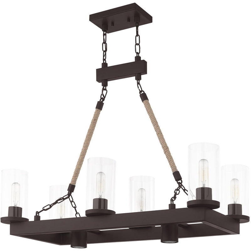 30" Eight Light Metal Dimmable Chandelier With Shades - Bronze