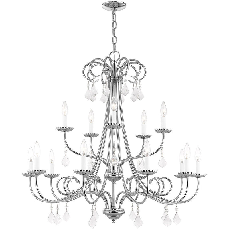 34" Multi Light Dimmable Chandelier With Shades - Silver