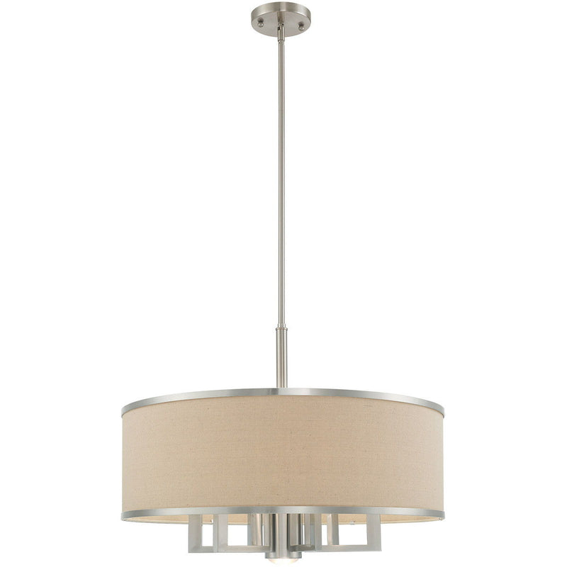 20" Seven Light Dimmable Chandelier With Shades - Nickel