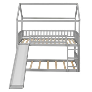 Twin Over Twin Bunk Bed with Slide, House Bed with Slide, Gray(OLD SKU: LT000213AAE