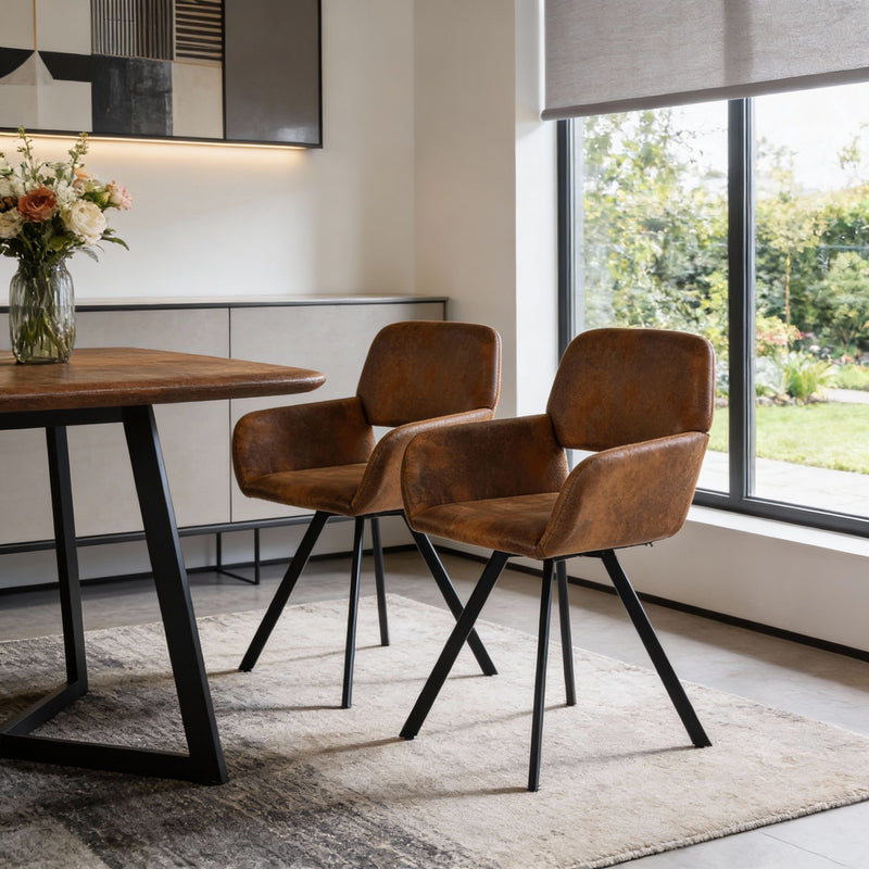 Faux Suede Steel Dining Arm Chairs (Set of 2) - Espresso / Black