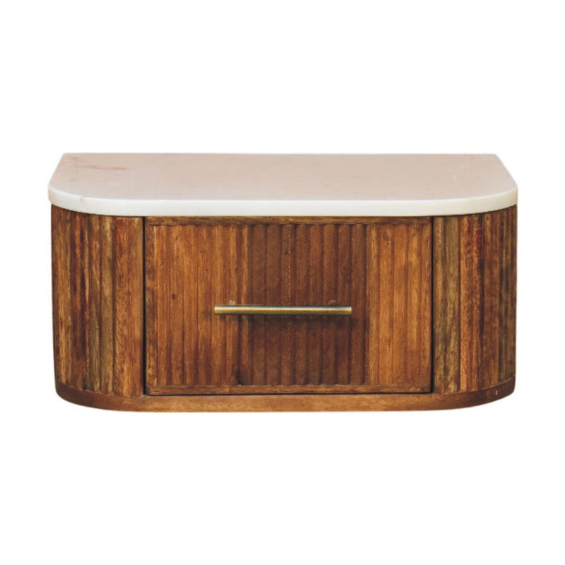 Solid Wood And Marble Ribbed Texture Two Drawer Floating Nightstand - Brown