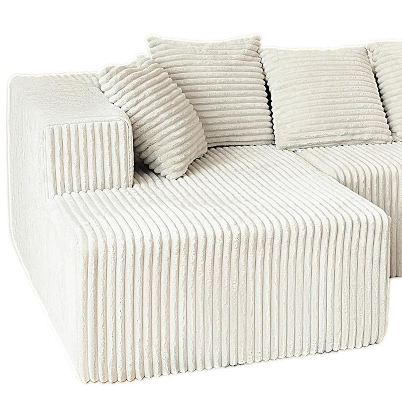 Corduroy Modular U Shaped Three Piece Sofa And Chaise Sectional With Console And Toss Pillows - Beige