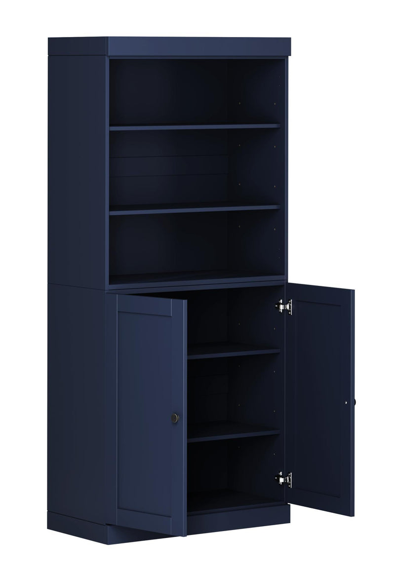 Adjustable Six Tier Library Bookcase With Two Doors (745628) - Navy Blue