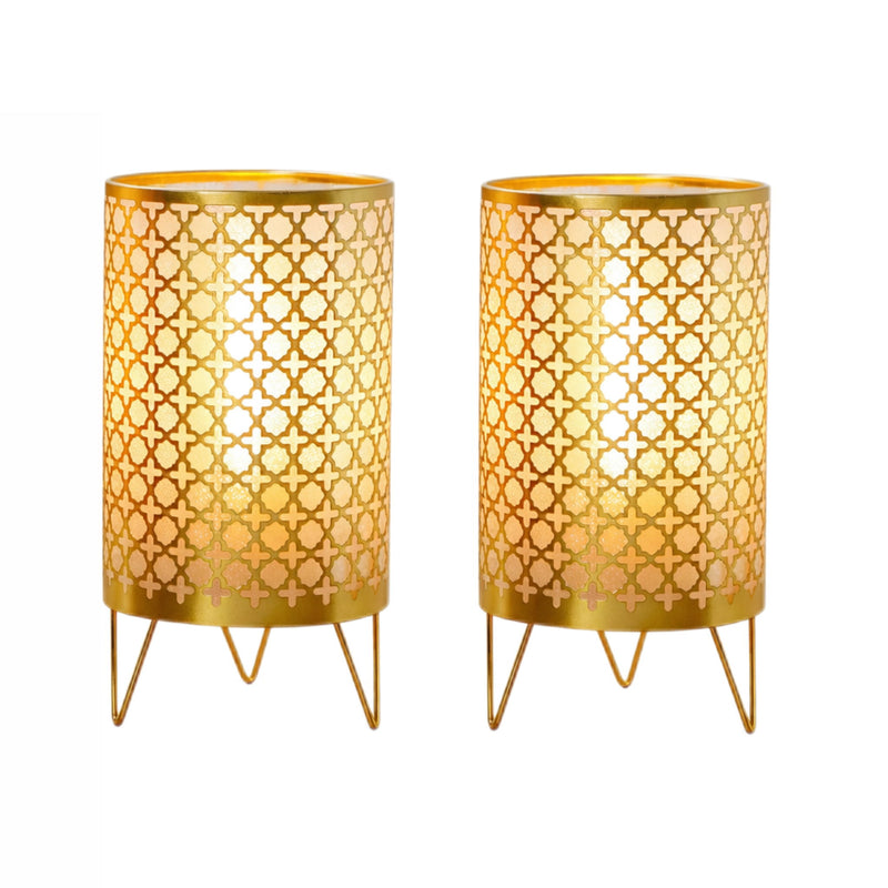 Pierced Novelty Desk Lamp With Cylinder Shade - Gold