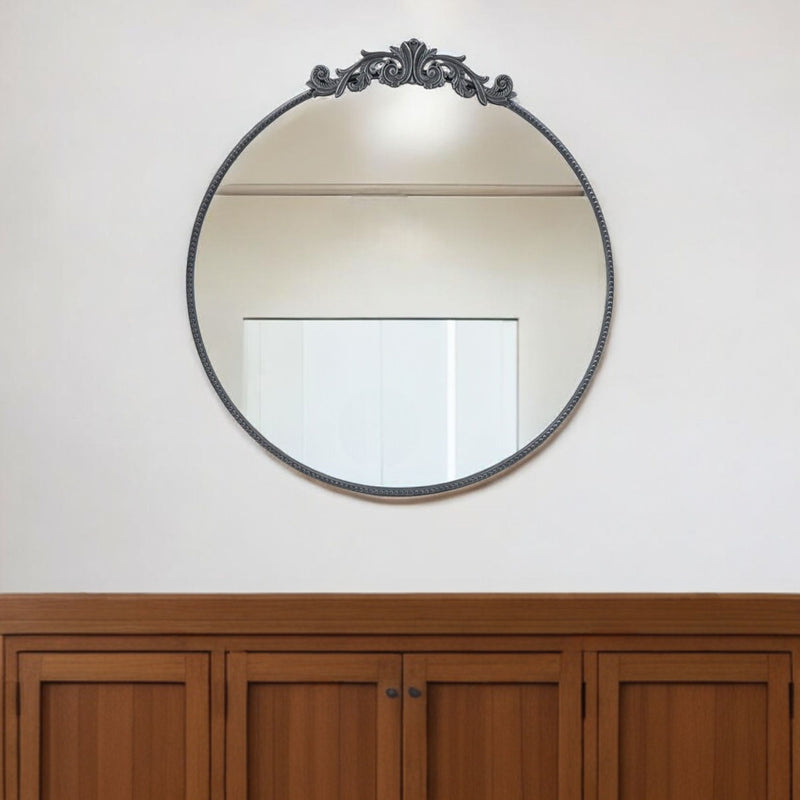 39" Crowned Top Iron Framed Accent Mirror - Black