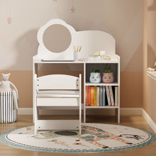 Load image into Gallery viewer, Kids Vanity Table With Mirror And Chair, Dressing Makeup Desk With Storage Shelves - White
