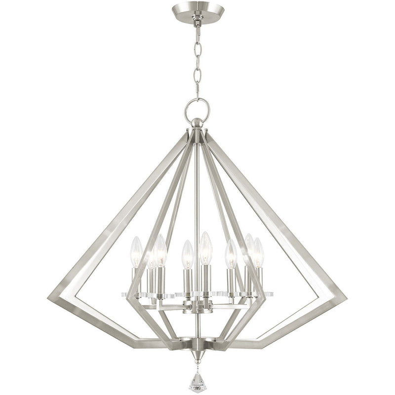 28" Eight Light Dimmable Chandelier With Shades - Nickel