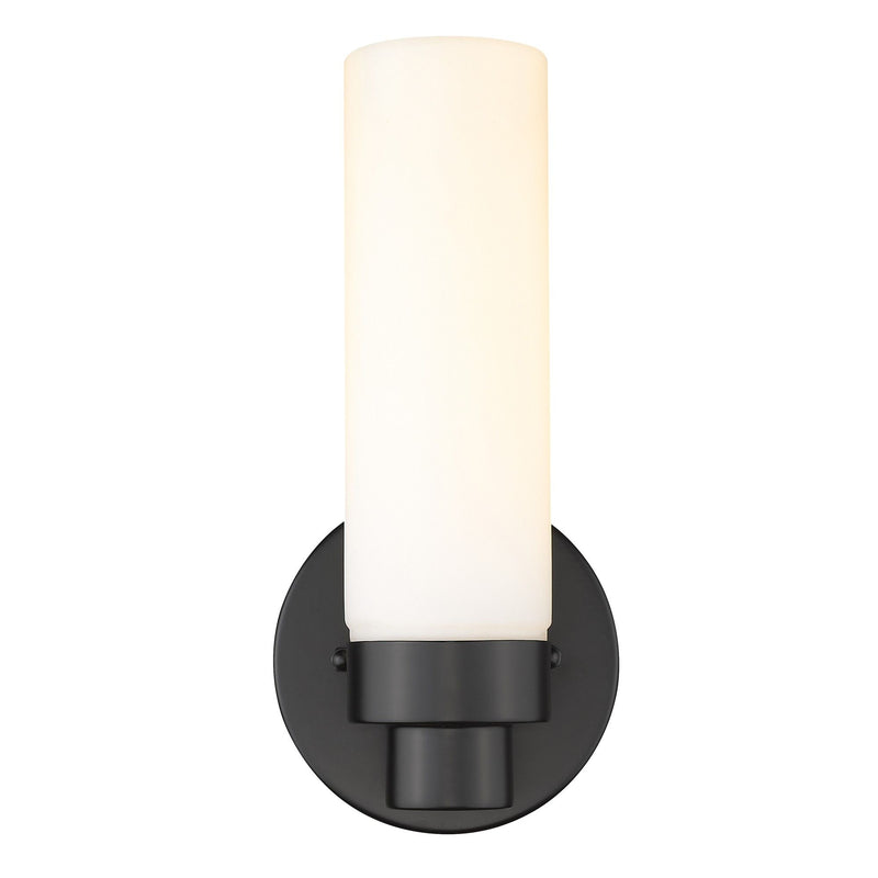 Wall Light With Narrow Frosted Glass Shade - Matte Black