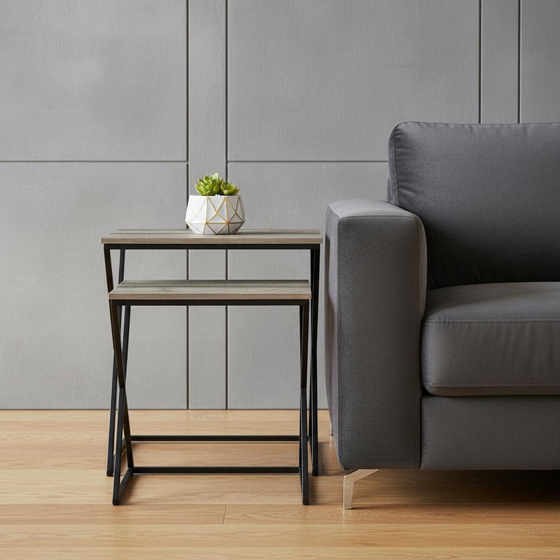 Solid Wood Frame Nested Tables (Set of 2) - Brown / Black