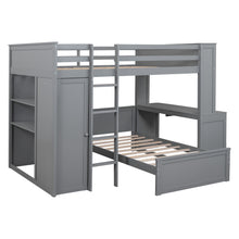 Load image into Gallery viewer, Loft Bed With A Twin Size Standalone Bed, Shelves, Desk, And Wardrobe
