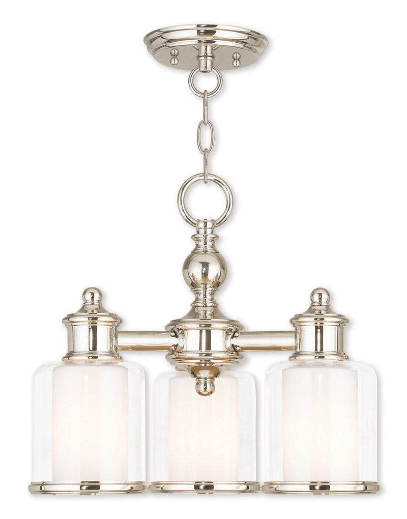 Three Light Metal Dimmable Chandelier With Shades - Nickel / Clear / Opal