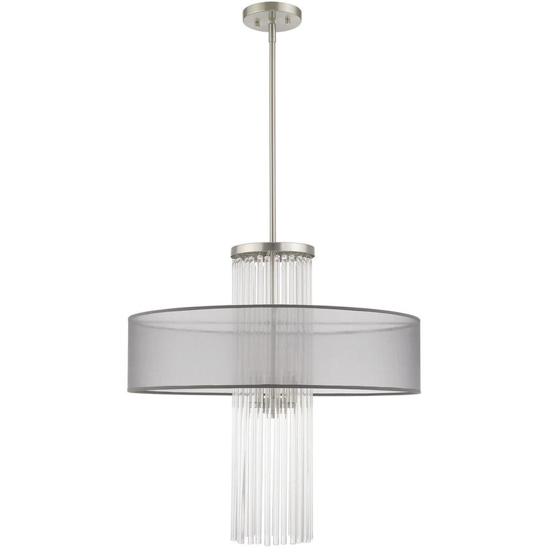 33'' Four-Light Dimmable Chandelier With Shades - Nickel