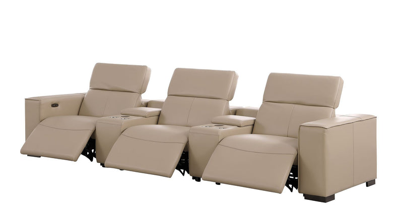 Top Grain Leather Reclining USB Sofa Storage - Beige
