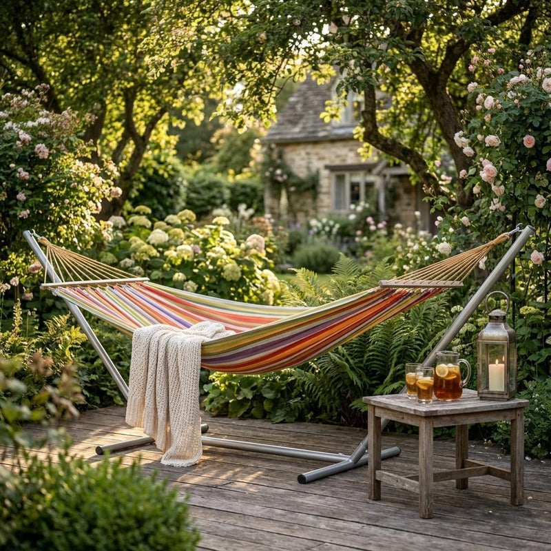 Striped Single Spreader Bar Hammock - Red Sunset And Yellow