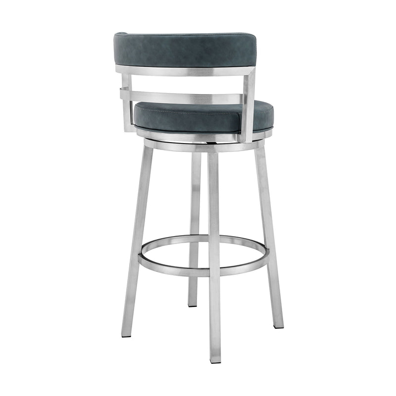 Faux Leather Swivel Low Back Bar Height Bar Chair - Blue / Silver