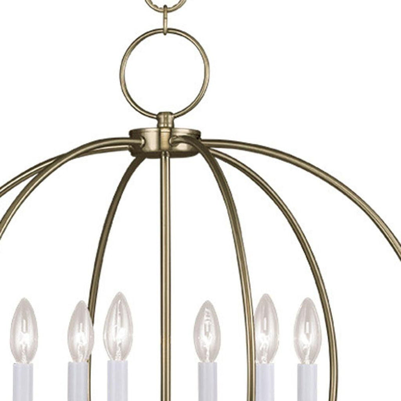 Six Light Metal Dimmable Chandelier With Shades - Brass