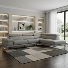 Load image into Gallery viewer, Top Grain Leather L Shaped Two Piece Sofa Chaise Sectional - Light Gray
