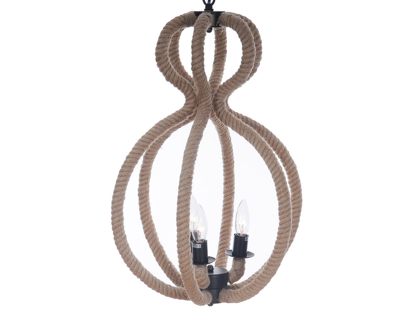 Iron And Rope Three Light Ceiling Light - Natural / Black