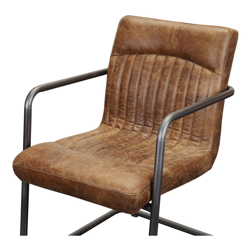 Leather Iron Dining Arm Chairs (Set of 2) - Brown / Silver