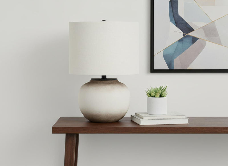 21" Ceramic Round Table Lamp With Drum Shade - Cream