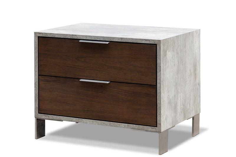 Modern Concrete Nightstand With Two Drawers - Dark Walnut
