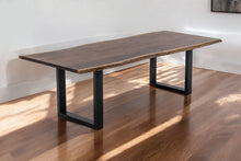 Load image into Gallery viewer, 102" Solid Wood And Metal Sled Base Dining Table - Brown / Black
