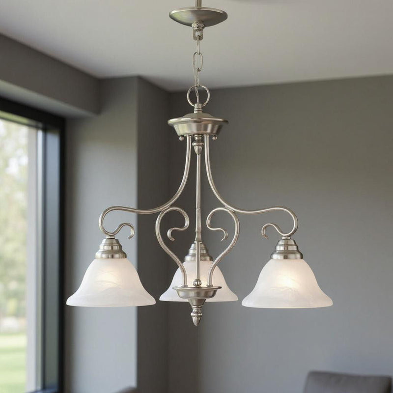 21" Three Light Dimmable Chandelier With Shades - Nickel