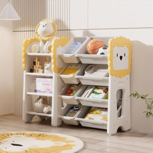 Load image into Gallery viewer, Kids Bookshelf And Toy Storage, 4 Tier Toy Organizers With 8 Removable Storage Bins, Kids Toy Storage Organizer For Study Room - Gray / White / Yellow
