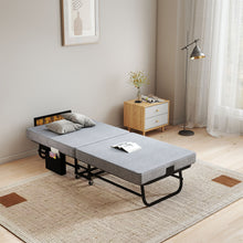 Load image into Gallery viewer, Twin Folding Bed With Headboard &amp; USB Charging Station - Gray
