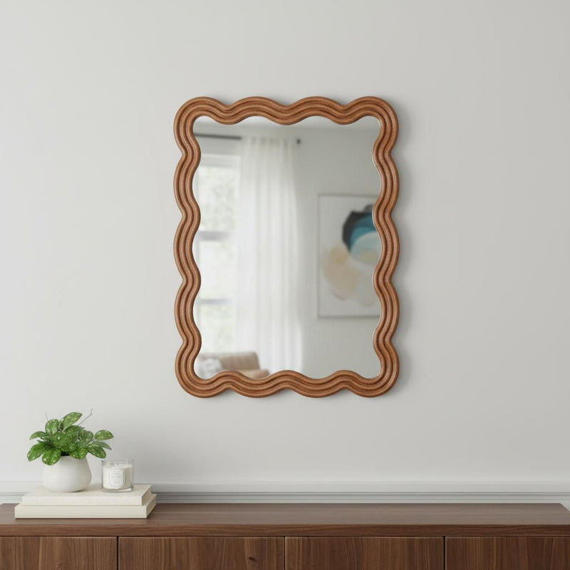 32" Wavy Scalloped Accent Mirror - Brown