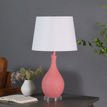 Load image into Gallery viewer, Hammered Urn Table Lamp With White Tapered Drum Shade - Pink

