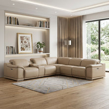 Load image into Gallery viewer, Leather Modular L Shaped 6 Piece Corner Sectional With Console - Beige

