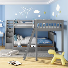 Load image into Gallery viewer, Solid L Shaped Bunk Bed With 3 Drawers, Ladder And Staircase
