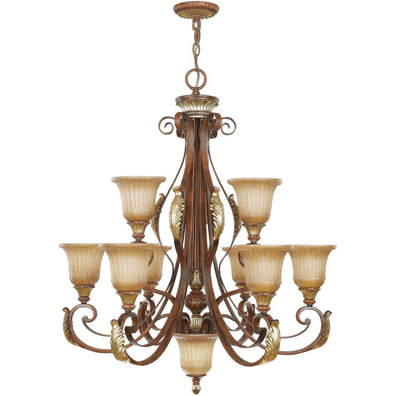 38" Ten Light Dimmable Chandelier With Shades - Bronze