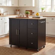 Load image into Gallery viewer, Mobile Kitchen Cart With Storage With 2 Doors, 3 Drawers &amp; Adjustable Shelf - Black / Natural
