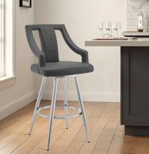 Load image into Gallery viewer, 41" Faux Leather Swivel Counter Height Bar Chair - Gray / Silver
